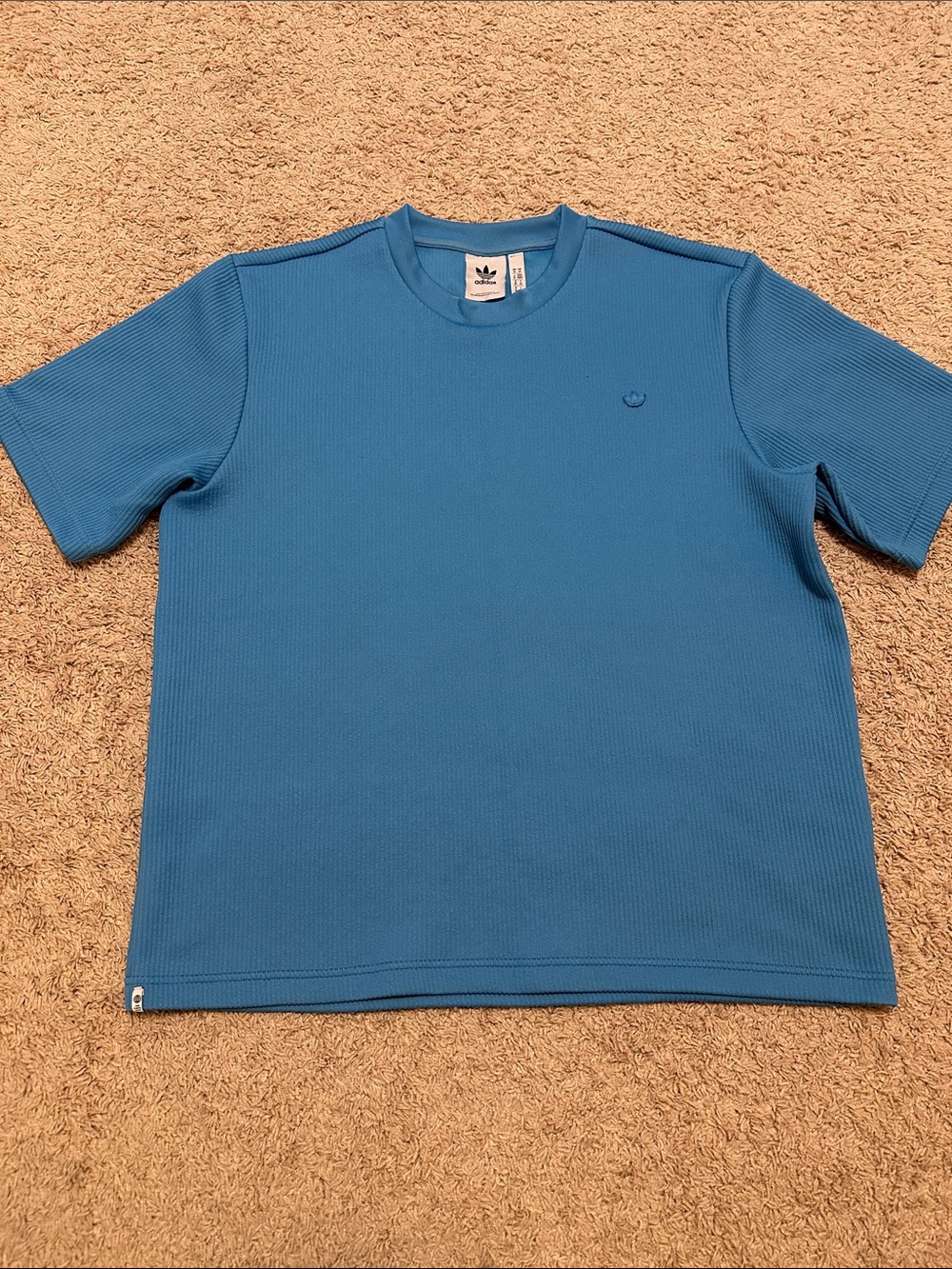 Adidas Blue Trefoil Ribbed Short Sleeve Boxy-Fit Tee